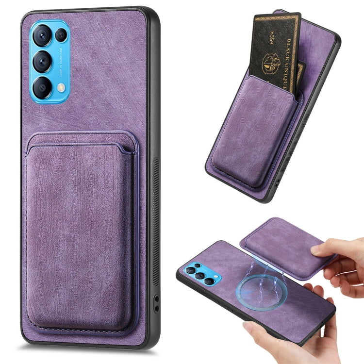 For OPPO Reno5 5G Retro Leather Card Bag Magnetic Phone Case(Purple)