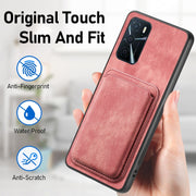 For OPPO A15 Retro Leather Card Bag Magnetic Phone Case(Pink)