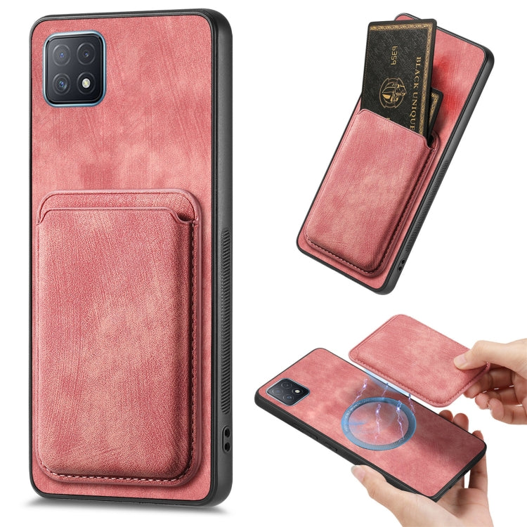 For OPPO A72 5G Retro Leather Card Bag Magnetic Phone Case(Pink)