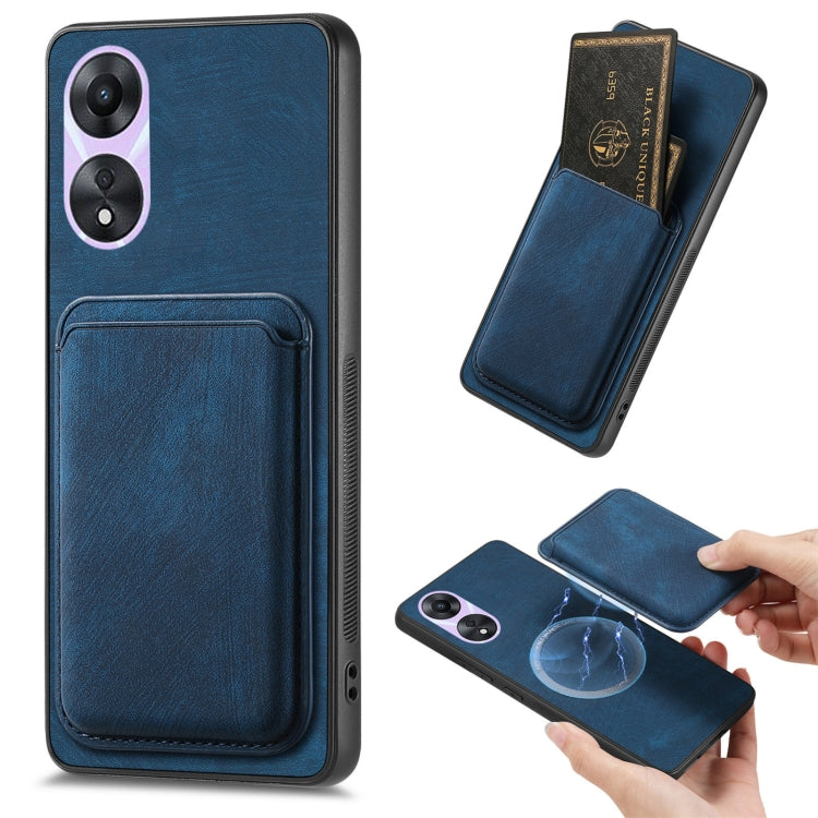 For OPPO A78 5G / A58 5G Retro Leather Card Bag Magnetic Phone Case(Blue)