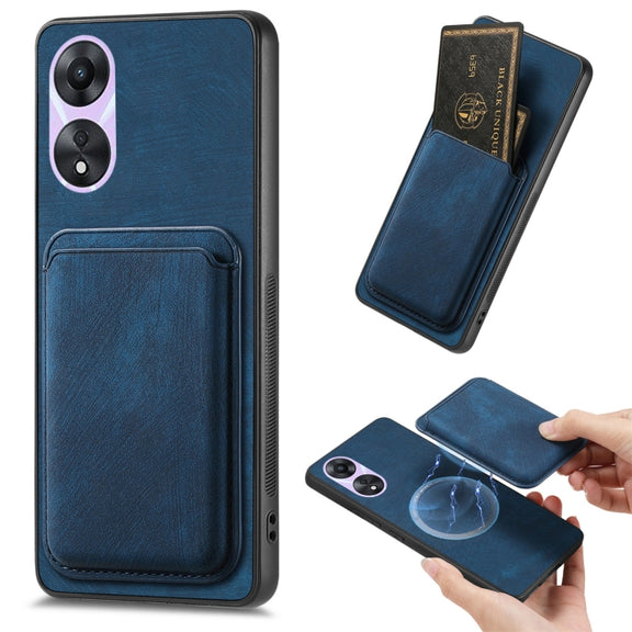 For OPPO A78 5G / A58 5G Retro Leather Card Bag Magnetic Phone Case(Blue)