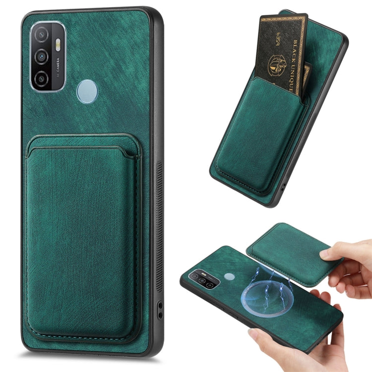 For OPPO A53 / A53S Retro Leather Card Bag Magnetic Phone Case(Green)