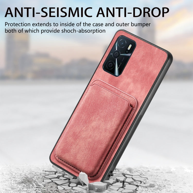 For OPPO A53 / A53S Retro Leather Card Bag Magnetic Phone Case(Pink)