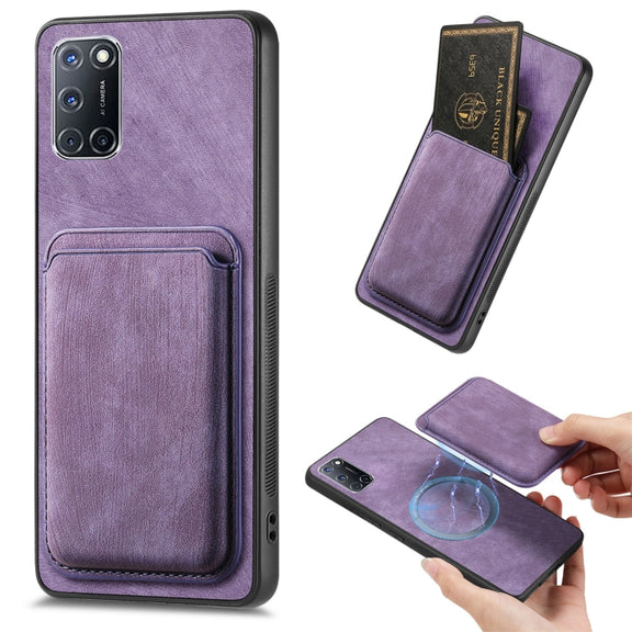 For OPPO A52 / A72/ A92 Retro Leather Card Bag Magnetic Phone Case(Purple)