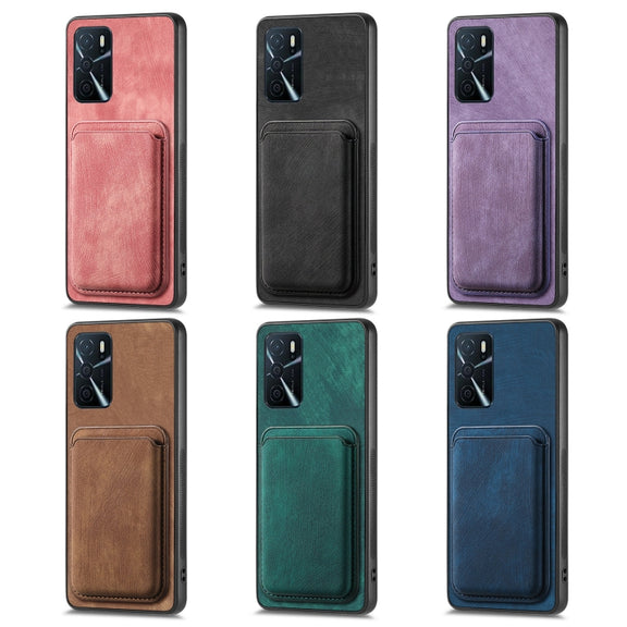 For OPPO A7/A12 Retro Leather Card Bag Magnetic Phone Case(Black)