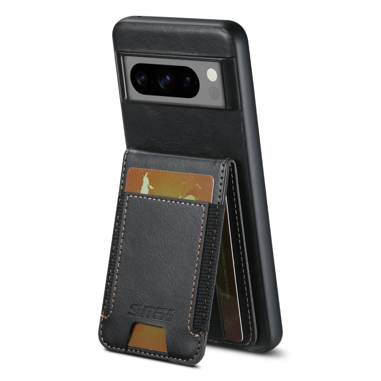 For Google Pixel 8a Suteni H03 Oil Wax Leather Wallet Stand Back Phone Case(Black)