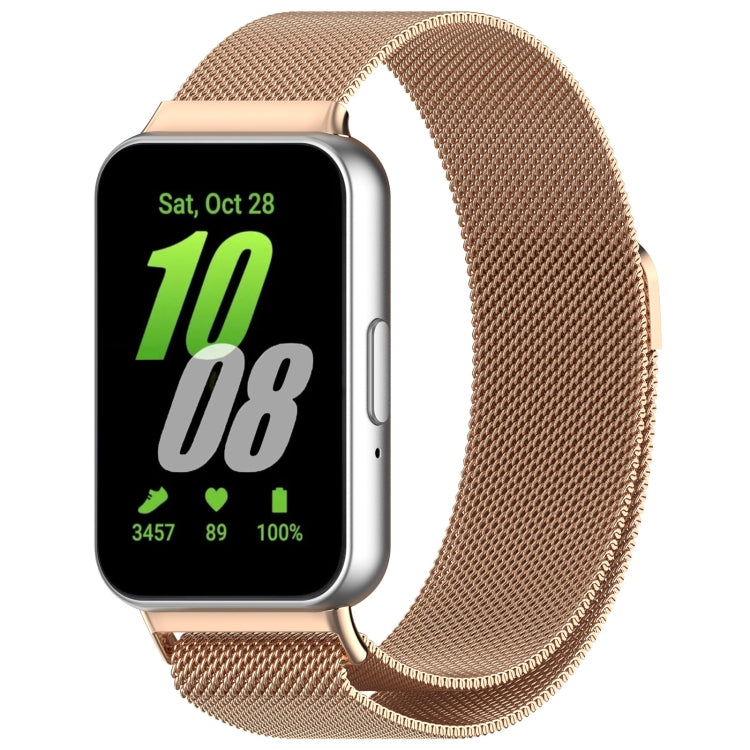 For Samsung Galaxy Fit 3 Milanese Metal Steel Mesh Watch Band(Rose Gold)