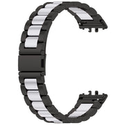 For Samsung Galaxy Fit 3 SM-R390 Three Bead Stainless Steel Metal Watch Band(Black+Silver)