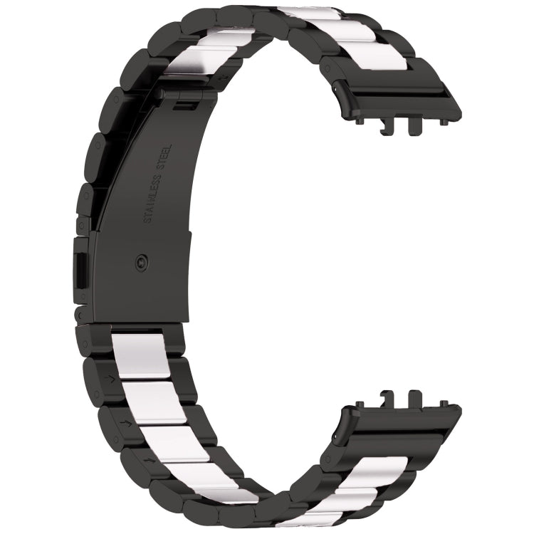 For Samsung Galaxy Fit 3 SM-R390 Three Bead Stainless Steel Metal Watch Band(Black+Silver)