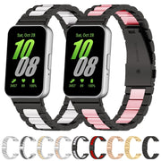 For Samsung Galaxy Fit 3 SM-R390 Three Bead Stainless Steel Metal Watch Band(Black+Silver)