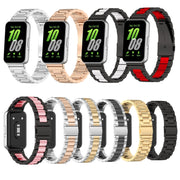 For Samsung Galaxy Fit 3 SM-R390 Three Bead Stainless Steel Metal Watch Band(Black+Silver)