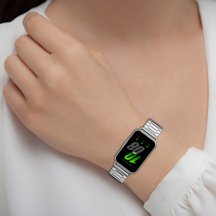 For Samsung Galaxy Fit 3 SM-R390 Three Bead Stainless Steel Metal Watch Band(Black+Silver)