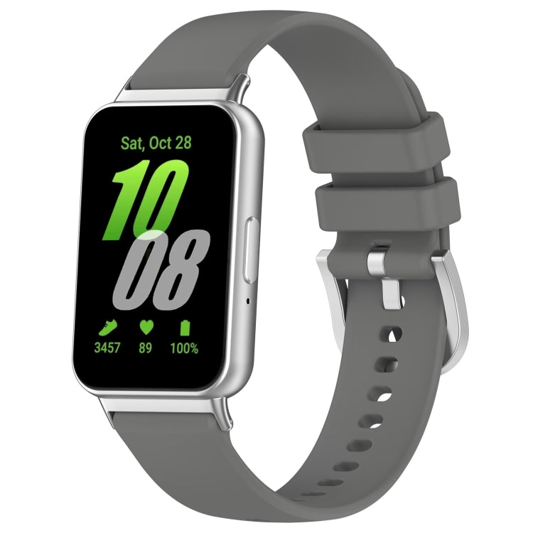 For Samsung Galaxy Fit 3 SM-R390 Metal Connector Liquid Glossy Silicone Watch Band(Dark Gray)