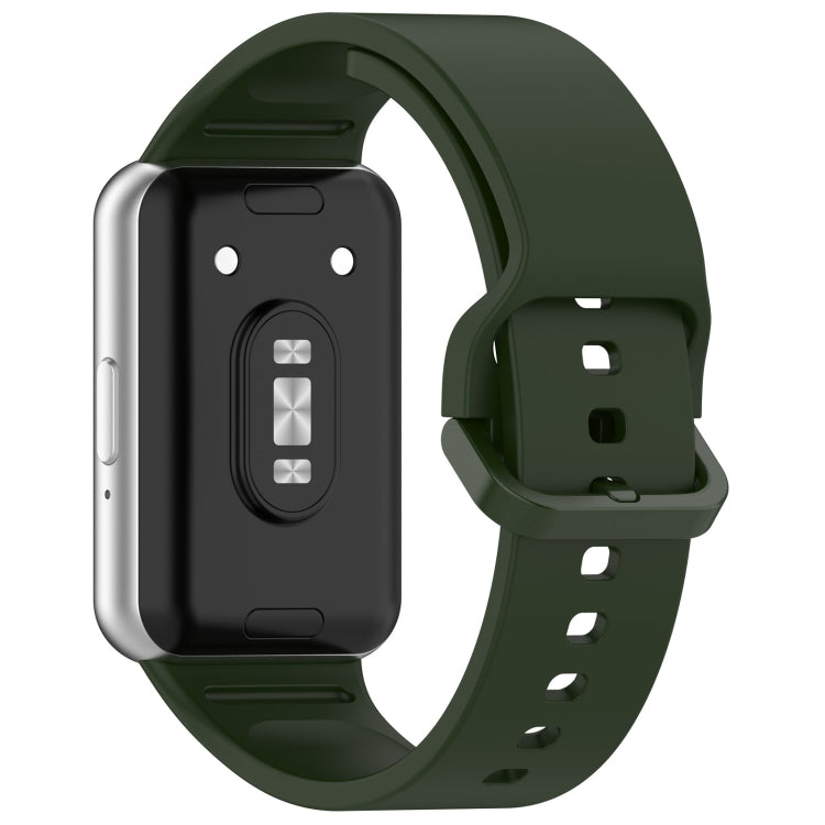 For Samsung Galaxy Fit 3 SM-R390 Solid Color Buckle Silicone Watch Band(Dark Green)