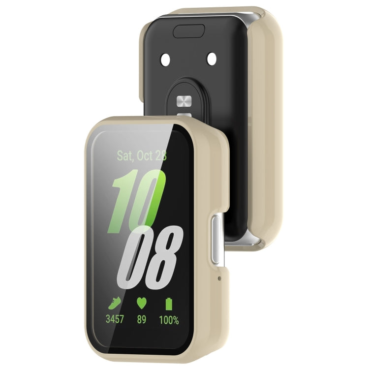 For Samsung Galaxy Fit 3 SM-R390 PC + Tempered Glass Film Integrated Watch Protective Case(Ivory White)