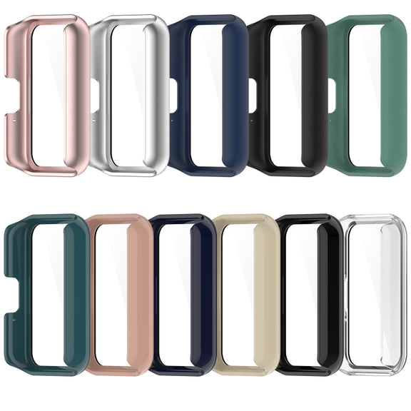 For Samsung Galaxy Fit 3 SM-R390 PC + Tempered Glass Film Integrated Watch Protective Case(Ivory White)
