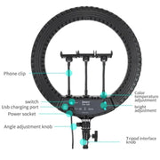 JMARY FM-18R LED Beauty Ring Light 18-inch Photography Live Streaming Fill Light(US Plug)