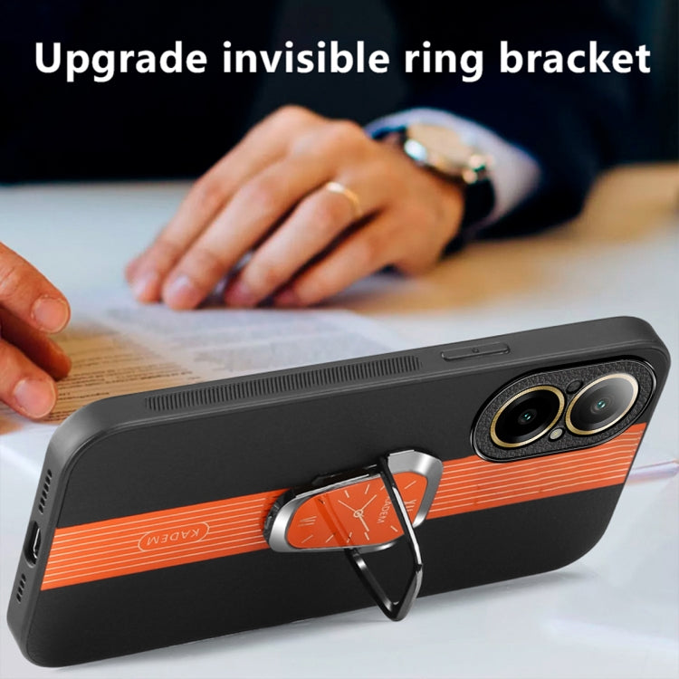 For Realme C67 4G Magnetic Litchi Leather Back Phone Case with Holder(Orange)