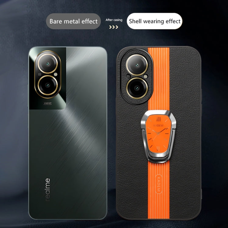 For Realme C67 4G Magnetic Litchi Leather Back Phone Case with Holder(Orange)