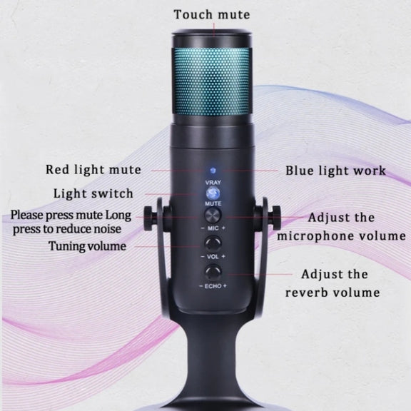 JMARY MC-PW9 USB Cable Microphone Voice Recording Tool RGB Light