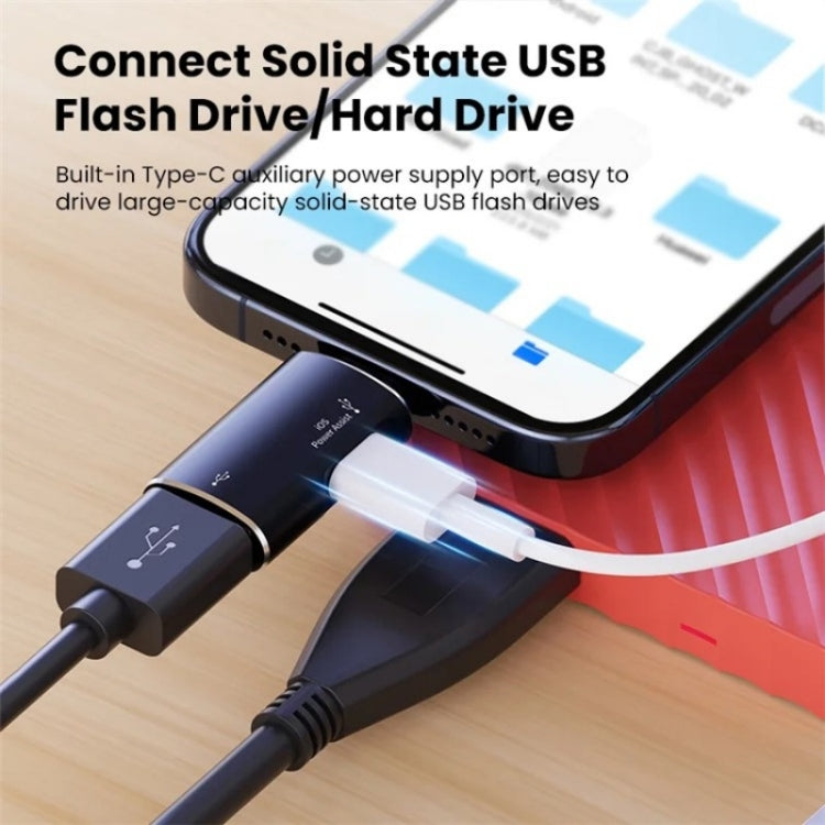JS-103 8 Pin Male to USB+Type-C Female OTG Adapter(Silver)