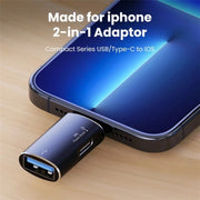 JS-103 8 Pin Male to USB+Type-C Female OTG Adapter(Black)