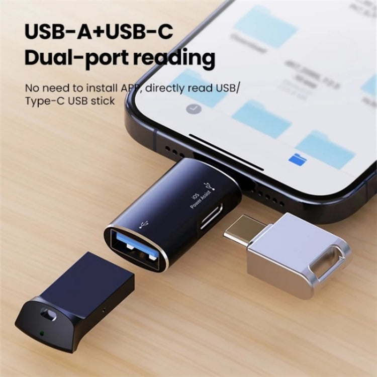 JS-103 8 Pin Male to USB+Type-C Female OTG Adapter(Silver)