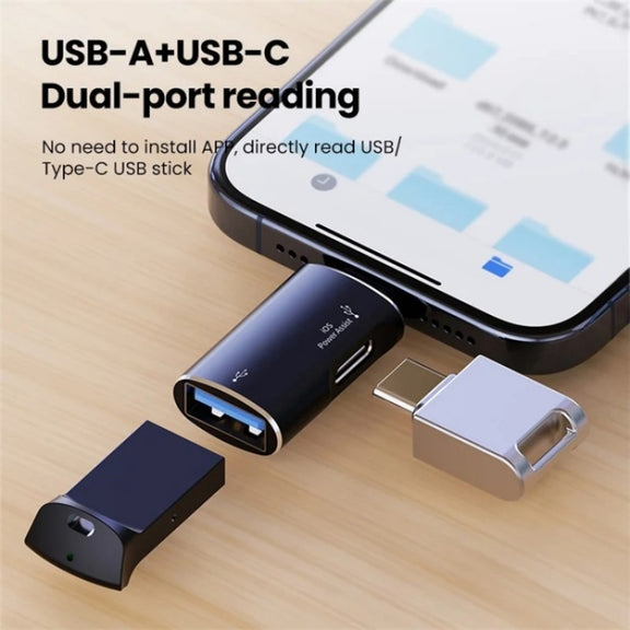 JS-103 8 Pin Male to USB+Type-C Female OTG Adapter(Silver)
