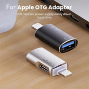 JS-103 8 Pin Male to USB+Type-C Female OTG Adapter(Silver)