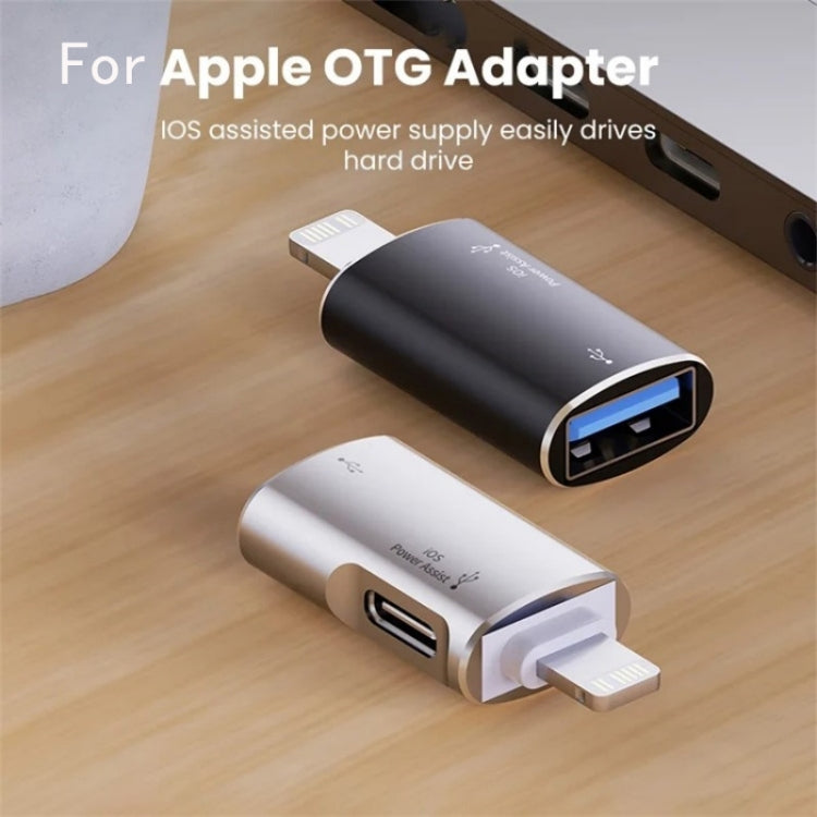 JS-103 8 Pin Male to USB+Type-C Female OTG Adapter(Silver)