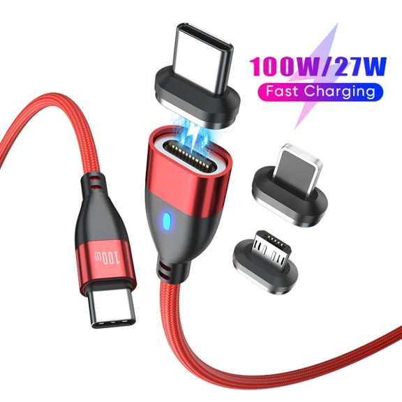 ENKAY 3 in 1 PD100W Type-C to Type-C / 8 Pin / Micro USB Magnetic Fast Charging Cable, Cable Length:1m(Red)