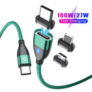 ENKAY 3 in 1 PD100W Type-C to Type-C / 8 Pin / Micro USB Magnetic Fast Charging Cable, Cable Length:1m(Green)