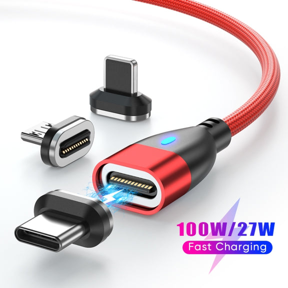 ENKAY 3 in 1 PD100W Type-C to Type-C / 8 Pin / Micro USB Magnetic Fast Charging Cable, Cable Length:1.8m(Red)