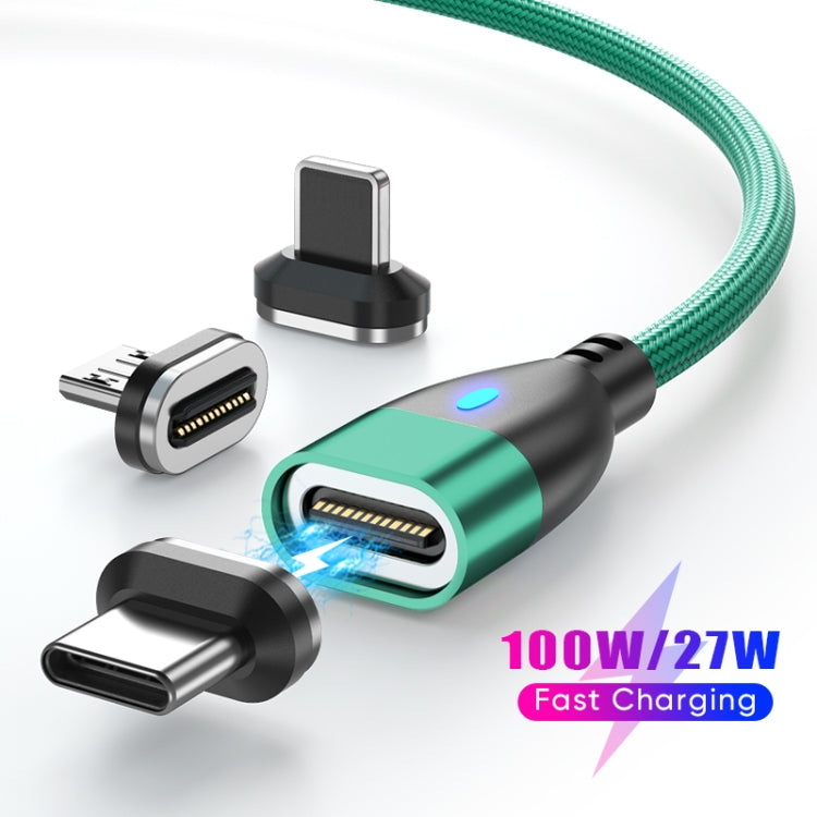 ENKAY 3 in 1 PD100W Type-C to Type-C / 8 Pin / Micro USB Magnetic Fast Charging Cable, Cable Length:1.8m(Green)