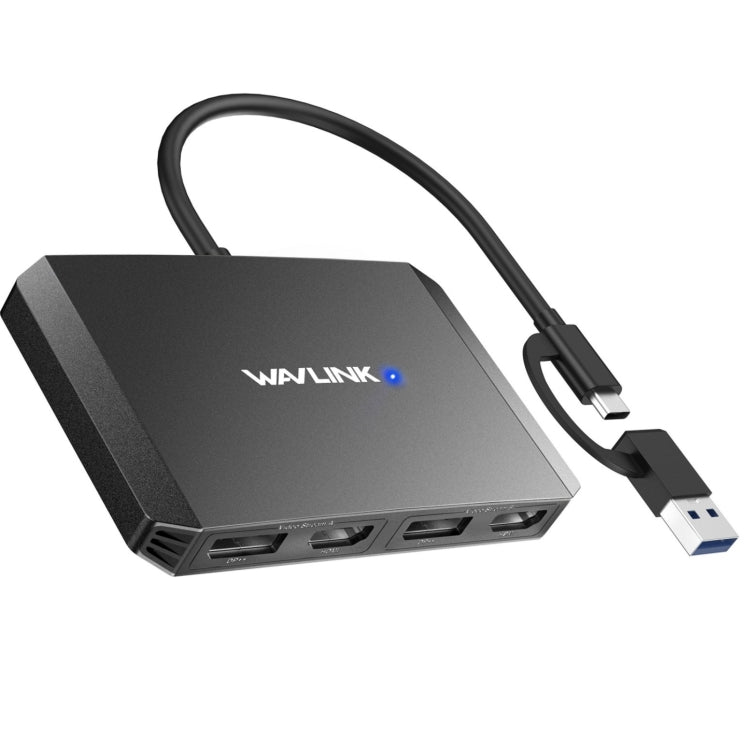 WAVLINK WL-UG69DH2 Dual Monitor USB+Type-C to Dual 4K HD DisplayPort Adapter Splitter(Silver)