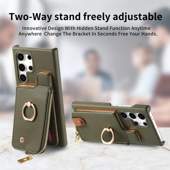 For Samsung Galaxy S24 Ultra 5G Litchi Leather Oil Edge Ring Zipper Wallet Back Phone Case(Green)