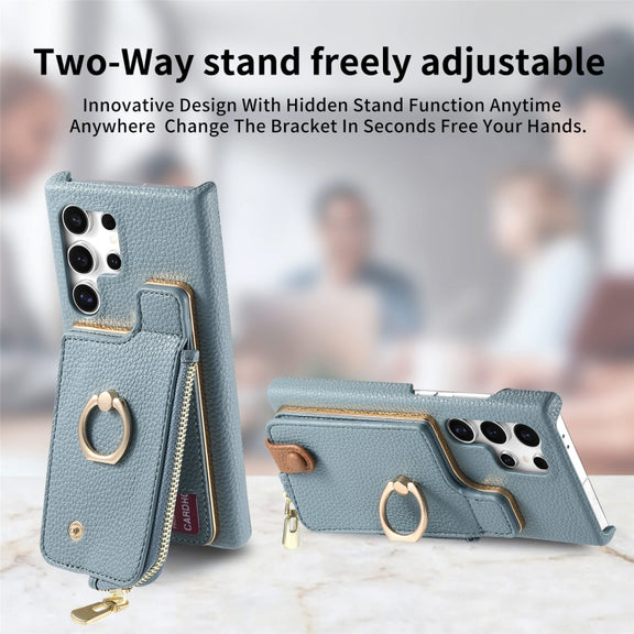 For Samsung Galaxy S24 Ultra 5G Litchi Leather Oil Edge Ring Zipper Wallet Back Phone Case(Blue)