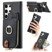 For Samsung Galaxy S24 Ultra 5G Litchi Leather Oil Edge Ring Zipper Wallet Back Phone Case(Black)