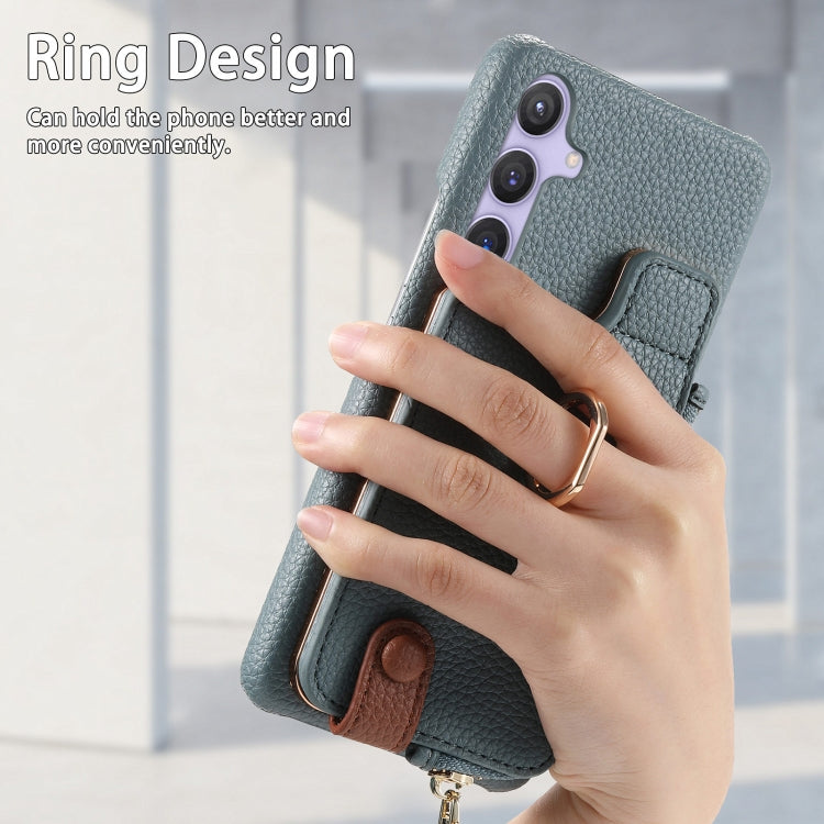 For Samsung Galaxy S24+ 5G Litchi Leather Oil Edge Ring Zipper Wallet Back Phone Case(Blue)