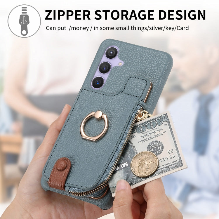For Samsung Galaxy S24+ 5G Litchi Leather Oil Edge Ring Zipper Wallet Back Phone Case(Blue)