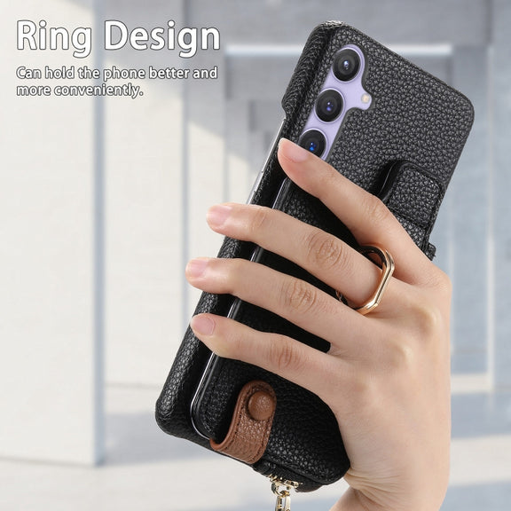 For Samsung Galaxy S24+ 5G Litchi Leather Oil Edge Ring Zipper Wallet Back Phone Case(Black)