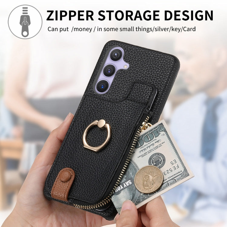 For Samsung Galaxy S24+ 5G Litchi Leather Oil Edge Ring Zipper Wallet Back Phone Case(Black)