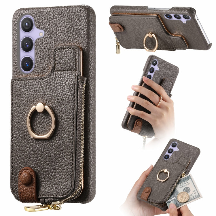 For Samsung Galaxy S24+ 5G Litchi Leather Oil Edge Ring Zipper Wallet Back Phone Case(Grey)