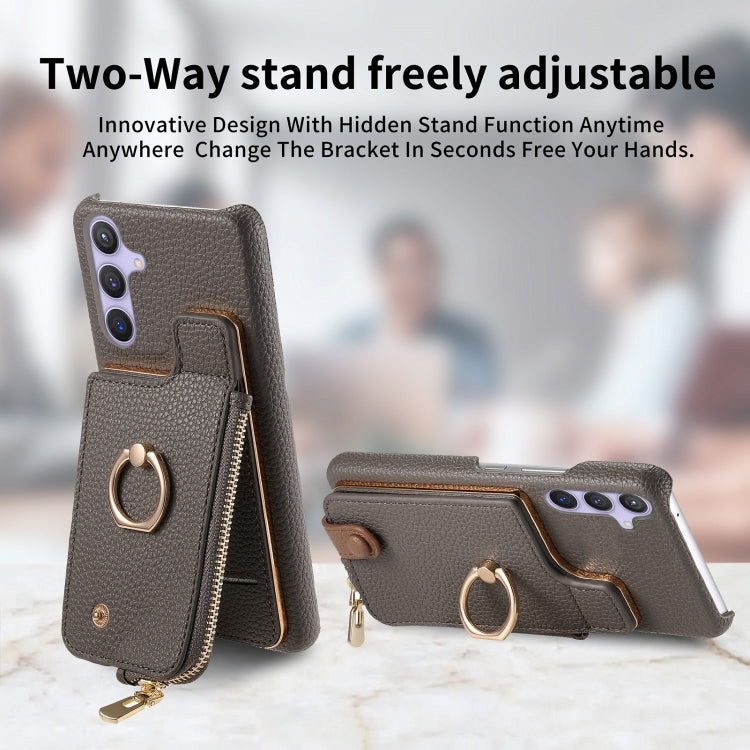 For Samsung Galaxy S24+ 5G Litchi Leather Oil Edge Ring Zipper Wallet Back Phone Case(Grey)