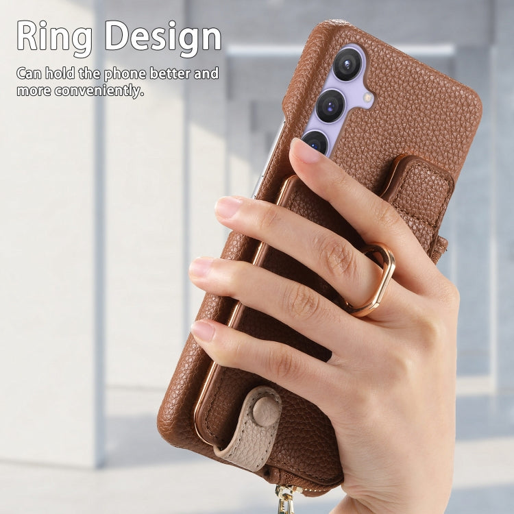 For Samsung Galaxy S24+ 5G Litchi Leather Oil Edge Ring Zipper Wallet Back Phone Case(Brown)