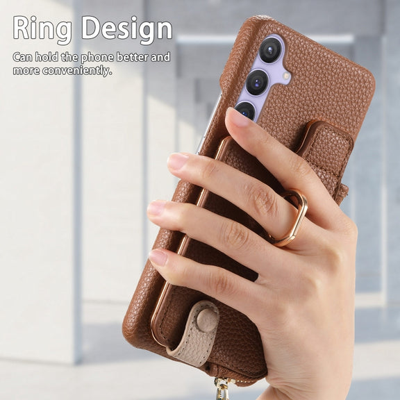 For Samsung Galaxy S24+ 5G Litchi Leather Oil Edge Ring Zipper Wallet Back Phone Case(Brown)