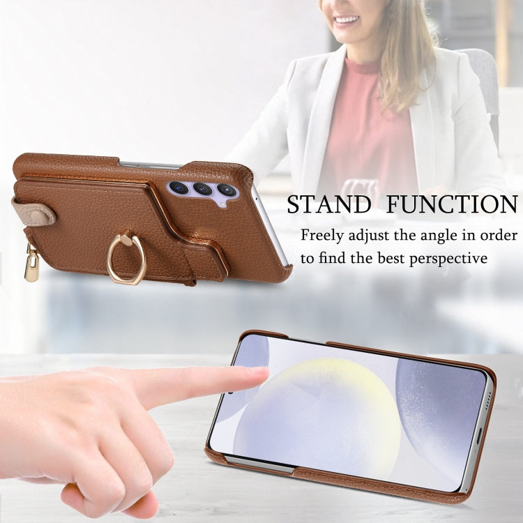 For Samsung Galaxy S24+ 5G Litchi Leather Oil Edge Ring Zipper Wallet Back Phone Case(Brown)