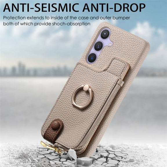 For Samsung Galaxy S24 5G Litchi Leather Oil Edge Ring Zipper Wallet Back Phone Case(White)