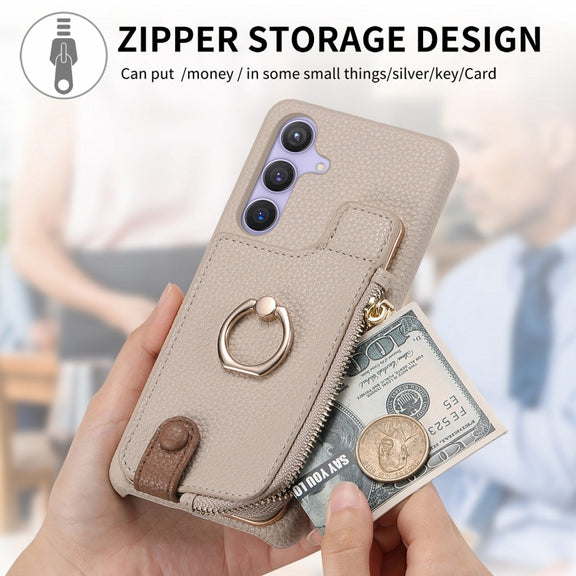 For Samsung Galaxy S24 5G Litchi Leather Oil Edge Ring Zipper Wallet Back Phone Case(White)