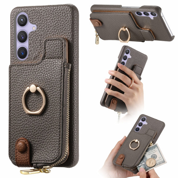 For Samsung Galaxy S24 5G Litchi Leather Oil Edge Ring Zipper Wallet Back Phone Case(Grey)